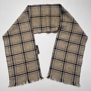 Vtg 70's Neutral Plaid Wool Scarf / Knit / TORPEDO G.T. / Paris Dark Academia